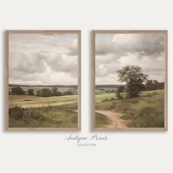 UNFFRAMED Neutral Landscape Set Posters, Country 2 Pieces Vintage, French Country Wall Art, Rustic Farmhouse Decor Set 2 Prints 20x30