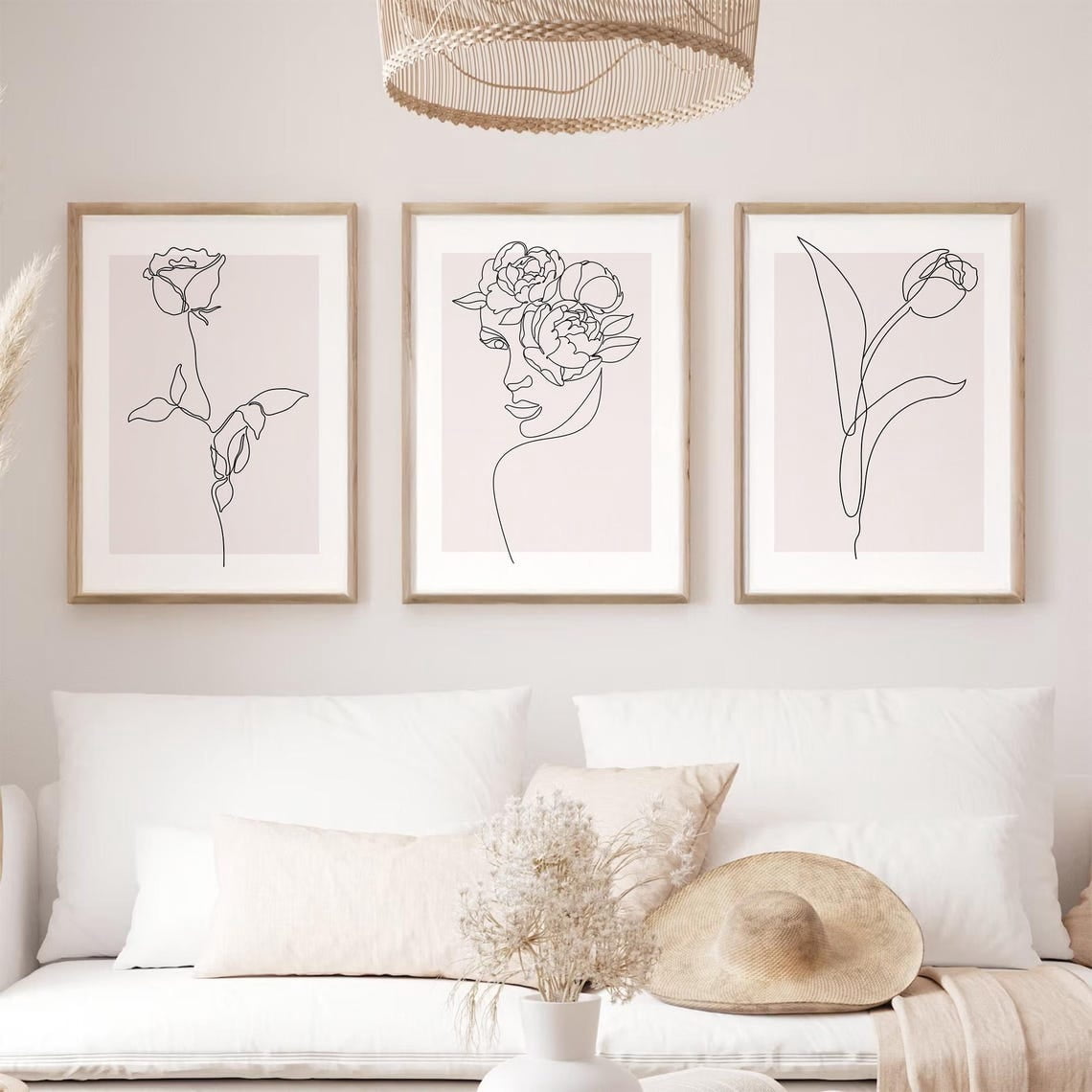 UNFFRAMED Neutral Line Art Posters Set, Boho Modern Wall Decor Set 3 ...