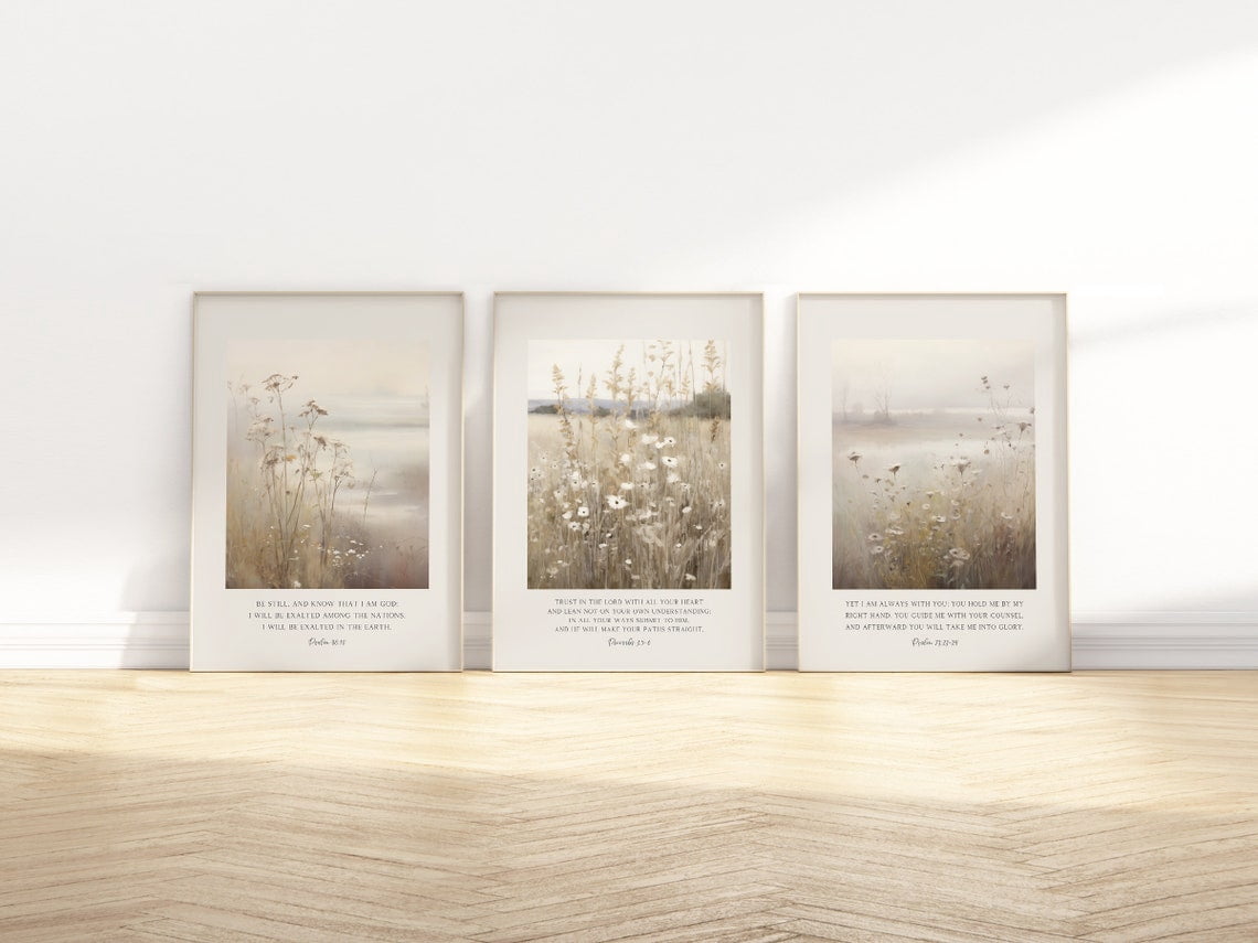 UNFFRAMED Neutral Wildflower Field Bible Verse Wall Art Gallery Set Of ...
