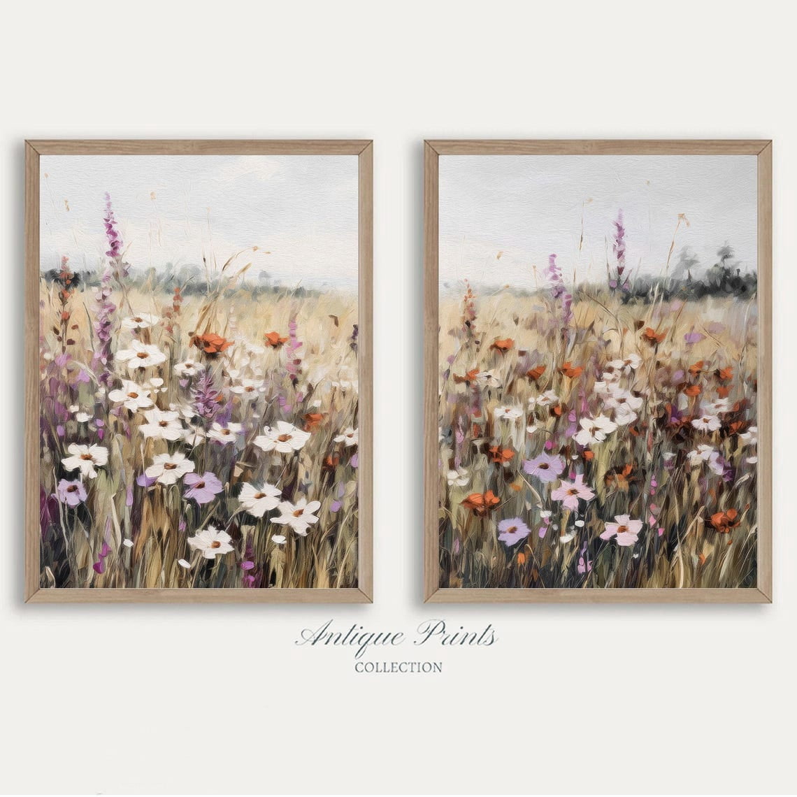 UNFFRAMED Neutral Wildflower Field Set Posters, Country 2 Pieces ...