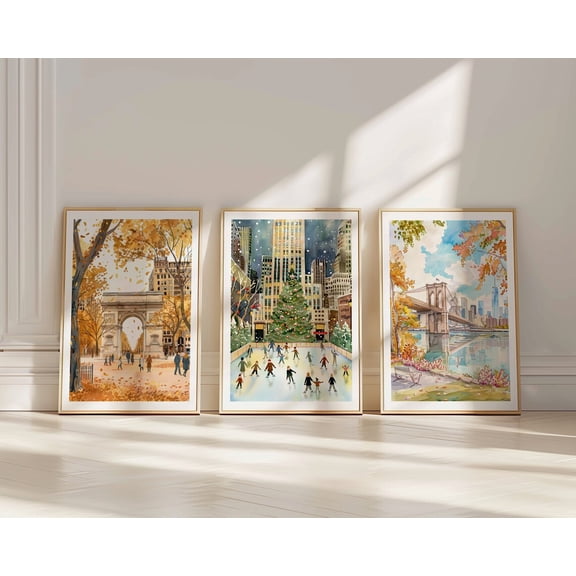 UNFFRAMED New York City Posters, Set, Nyc Wall Decor, Nyc Wall Art, New York City Landmarks, Nyc Travel Posters, New York Poster, Manhattan Art Set 3 Prints 8x12