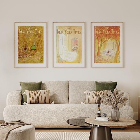 UNFFRAMED New York Times Fall Poster Set, Vintage Autumn Magazine Covers Set 3 Prints 8x12