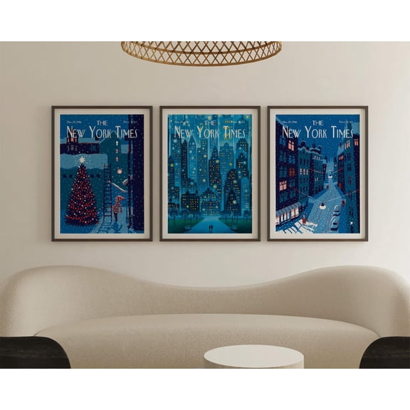 UNFFRAMED New York Times Wall Art Set Of 3, City Posters, Vintagedecor, Nyc Winter Posters, Modern Living Room Wall Art Set 3 Prints 12x18