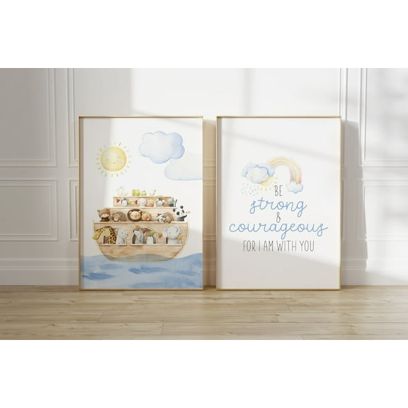 UNFFRAMED Noah'S Ark Nursery Poster Set, Christian Scripture, Room Decor Set 2 Prints 16x24