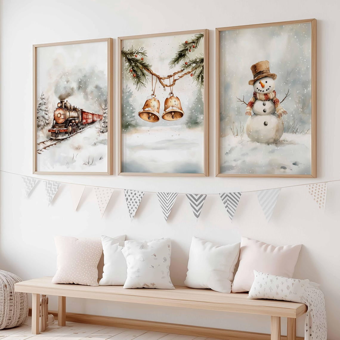 UNFFRAMED Nursery Art Set Of 3 Posters Snowy Vintage Snowman Art Cozy ...