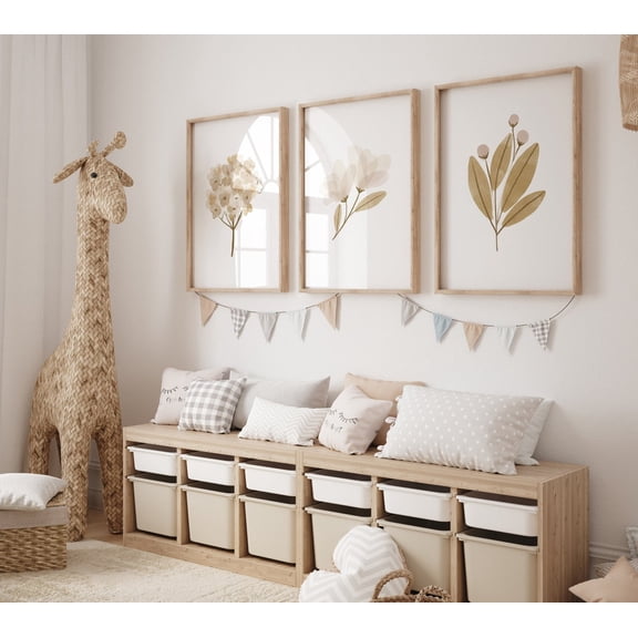 UNFFRAMED Nursery Decor Boho, Nursery Decor Girl Boho, Boho Butterfly Floral Set, Butterfly Nursery Wall Art, Neutral Colors, Blush Nursery #76 Set 3 Prints 16x24