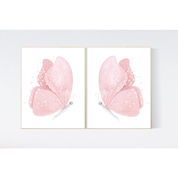 UNFFRAMED Nursery Decor Girl Butterfly, Butterfly Nursery Art, Girl Nursery Art, Butterfly Nursery Decor For Baby Girl, Butterfly Art, Blush Pink #377 Set 2 Prints 16x24