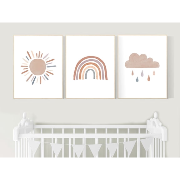 UNFFRAMED Nursery Decor Rainbow, Gender Neutral, Rainbow Wall Art, Rainbow Print Set, Cloud Rainbow Sun, Rainbow Wall Art, Gender Neutral, #211 Set 3 Prints 16x24