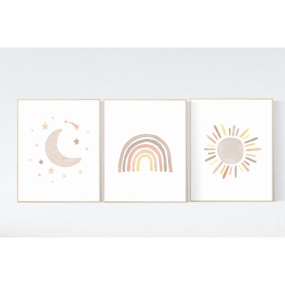 UNFFRAMED Nursery Decor Rainbow, Neutral Rainbow Wall Art, Rainbow Print Set, Cloud Rainbow Sun, Rainbow Wall Art, Gender Neutral, Rainbow #141 Set 3 Prints 20x30
