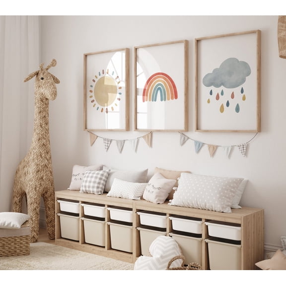 UNFFRAMED Nursery Decor Rainbow, Neutral Rainbow Wall Art, Rainbow Print Set, Cloud Rainbow Sun, Rainbow Wall Art, Gender Neutral, Rainbow #98 Set 3 Prints 20x30