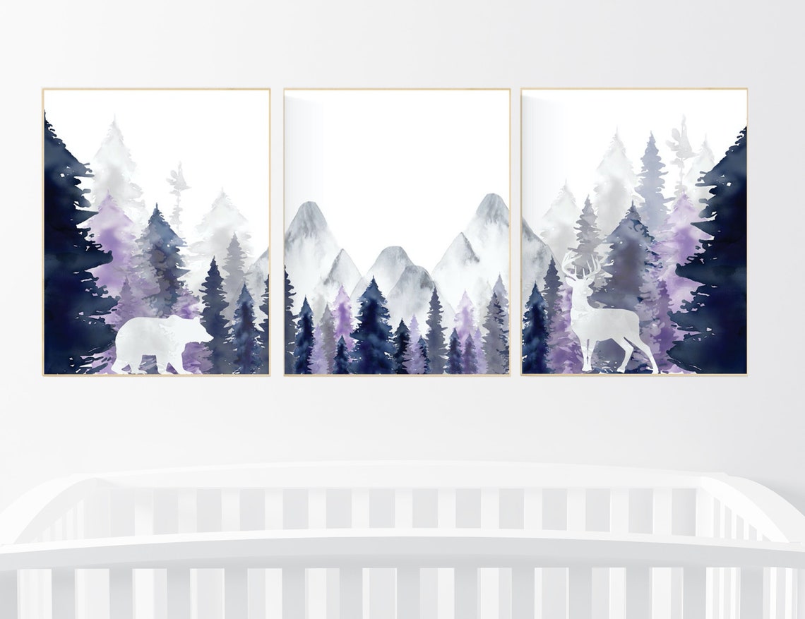 unfframed-nursery-decor-woodland-mountain-wall-art-tree-nursery-decor