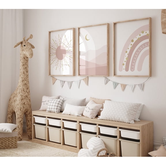 UNFFRAMED Nursery Prints Rainbow, Boho Nursery, Blush And Gold, Nursery Decor Girl, Sunshine Nursery, Abstract Art, Rainbow Nursery, Boho Prints #481 Set 3 Prints 20x30