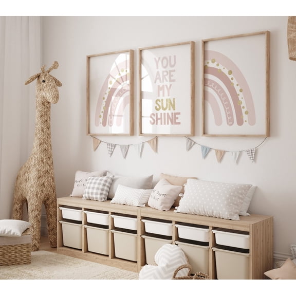 UNFFRAMED Nursery Prints Rainbow, Boho Nursery, Blush And Gold, You Are My Sunshine, Rainbow Nursery, Boho Prints, Girl Nursery Prints, Blush Gold #466 Set 3 Prints 16x24