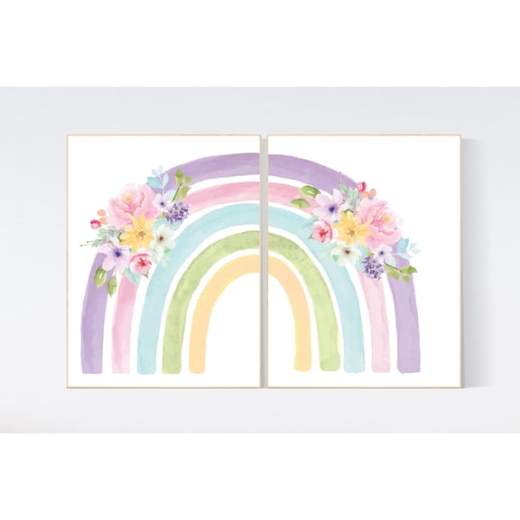 UNFFRAMED Nursery Prints Rainbow, Girl Nursery, Pastel Nursery, Nursery Decor Girl, Nursery Wall Art, Flower Nursery, Boho Prints, Color Nursery #403 Set 2 Prints 20x30
