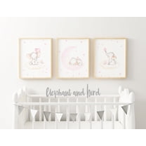 UNFFRAMED Nursery Wall Art, Set Of 3, Elephant Nursery, Moon And Stars, Baby Decor, Wall Art, , Room Decor Set 3 Prints 8x12