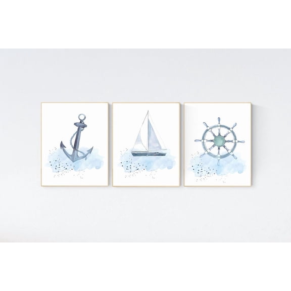 UNFFRAMED Ocean Nursery Decor, Nautical Nursery Print Set, Under The Sea Nursery, Gender Neutral Nursery, Ocean, Nautical, Under The Sea Wall Art #137 Set 3 Prints 8x12