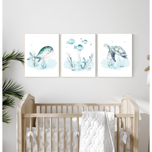 UNFFRAMED Ocean Nursery Decor, Nautical Nursery Print Set, Under The Sea Nursery, Gender Neutral Nursery, Ocean, Nautical, Under The Sea Wall Art #143 Set 3 Prints 8x12
