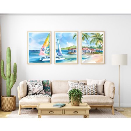 UNFFRAMED Ocho Rios Jamaica Poster Set Of 3, Caribbean Coastal Wall Art, Tropical Island Decor, Seaside Artwork, Paradise Poster, Jamaica Set 3 Prints 8x12