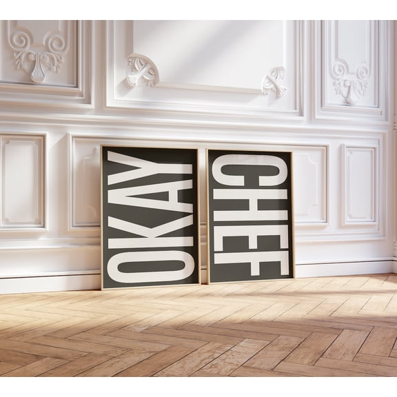 UNFFRAMED Okay Chef Print Set, Mid Century Modern Kitchen Art Set 2 Prints 8x12