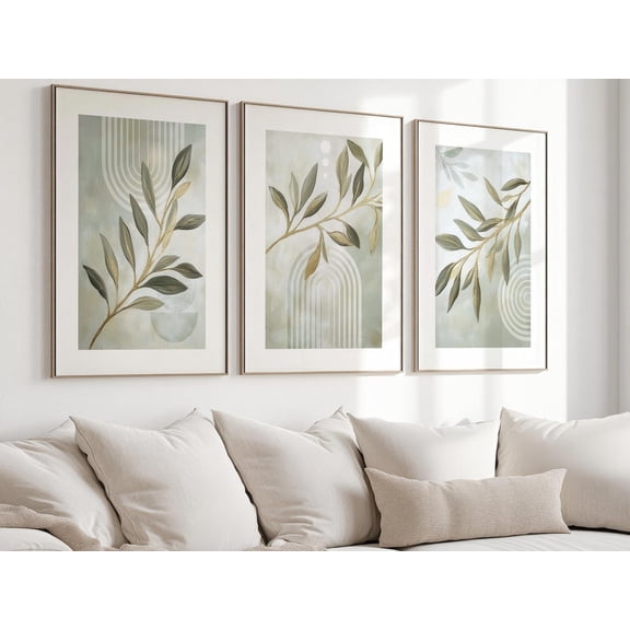 UNFFRAMED Olive Branch Set, Rustic Boho Kitchen Wall Art Set 3 Prints 16x24