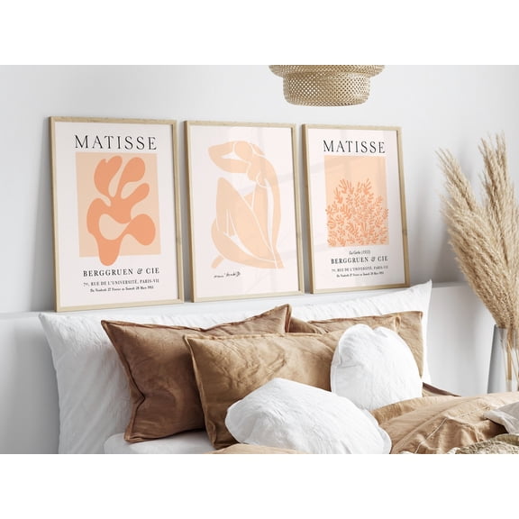 UNFFRAMED Orange Set Posters Boho Wall Art Above Couch Art Orange Abstract Floral Posters Wall Art Set 3 Prints 20x30