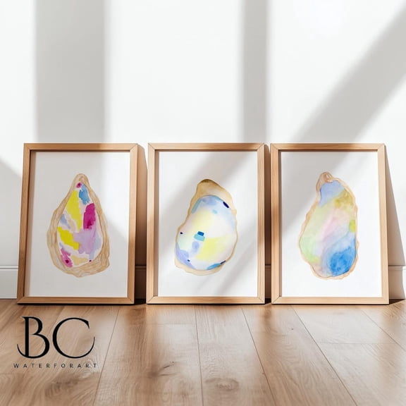 Luvia Oyster Print Set Of 3, Oyster Shell Beach House Decor, Lake House, Shell Art, Oyster Poster, Oyster Art, Modern Wall Decor Set 3 Prints 8x12 UNFRAMED