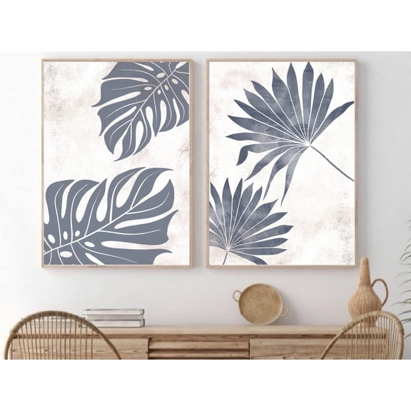 UNFFRAMED Palm Leaf Prints, Prints, Printable Wall Art, Tropical Leaf Print, Wall Decor Set, Botanical Poster, Set 2 Prints 8x12