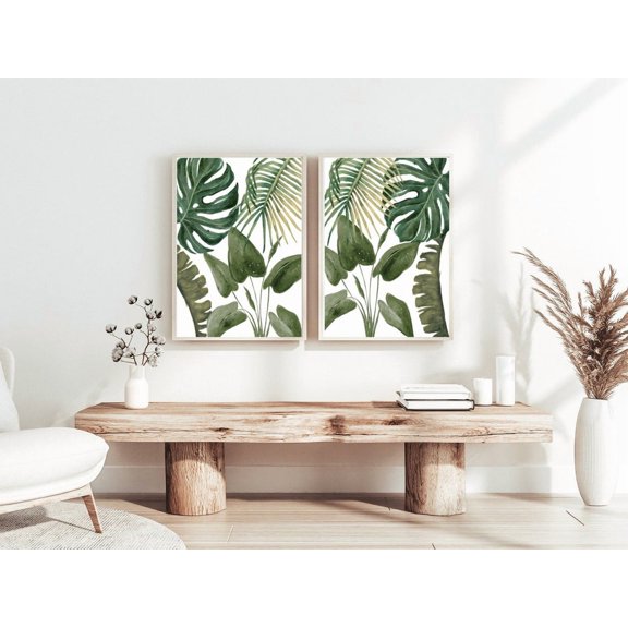 UNFFRAMED Palm Leaf Prints, Tropical Leaf Prints, Prints, Botanical Prints, Tropical Flower Art, Leaf Print, Set 2 Prints 8x12