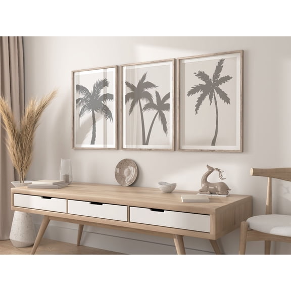 UNFFRAMED Palm Tree Wall Art, Palm Tree Prints, Neutral Beach Prints, 3 Piece Set, Beachy Art, Coastal Prints, Shadow Palm Print, Printable Art Set 3 Prints 20x30