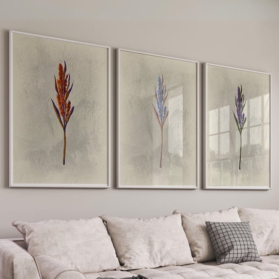 UNFFRAMED Pampas Grass Poster Set, Neutral Botanical Wall Art Set 3 Prints 20x30
