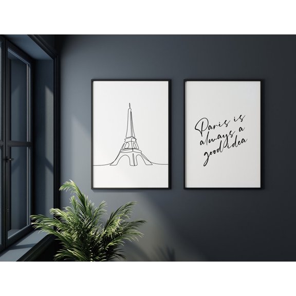 UNFFRAMED Paris Eiffel Tower Poster Set Minimalist Line Art Set 2 Prints 12x18