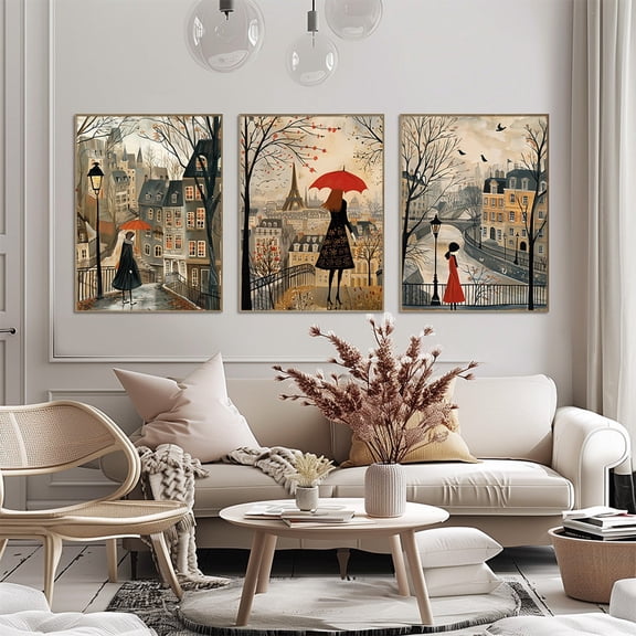 UNFFRAMED Paris Illustration Poster Set, Chic European City Prints Set 3 Prints 20x30