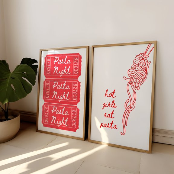 UNFFRAMED Pasta Night Prints, Retro Kitchen Wall Art, Set Of 2 Set 2 Prints 20x30