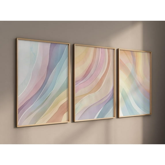 UNFFRAMED Pastel Abstract Wall Art Set, Geometric Prints, Modern Minimalist Home Decor, Soft Rainbow Colorful Art For Bedroom Or Office #231 Set 3 Prints 16x24