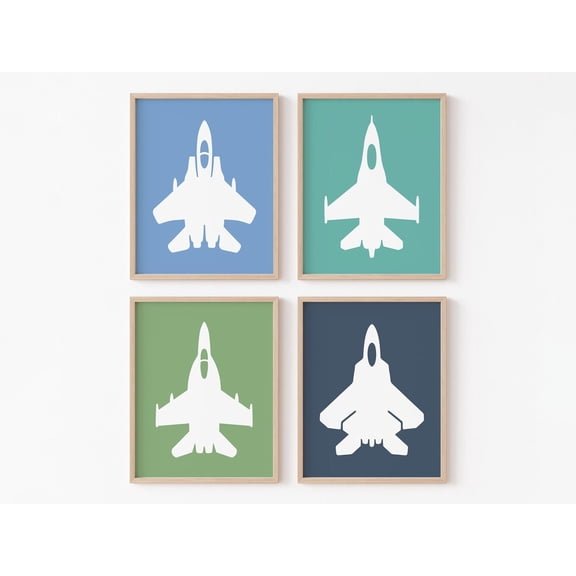 UNFFRAMED Pastel Jet Nursery Posters, Airplane Boys Room Wall Art, Pastel Plane Set Posters, Fighter Jet Plane Poster Set 4 Prints 16x24
