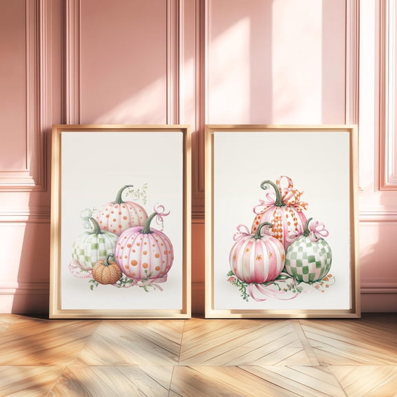 UNFFRAMED Pastel Pumpkin Wall Art Set, Chic Fall Decor Set 2 Prints 8x12