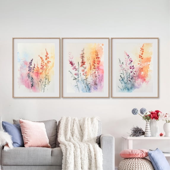 UNFFRAMED Pastel Wildflower Wall Art Set, Aesthetic Pastel Floral Botanical Poster, Colorful Floral, Floral Nursery Wall Art Set 3 Prints 8x12