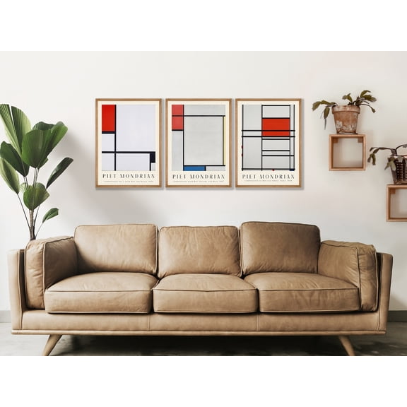 UNFFRAMED Piet Mondrian Print Set, Abstract Gallery Wall Art, Museum Quality Set 3 Prints 20x30