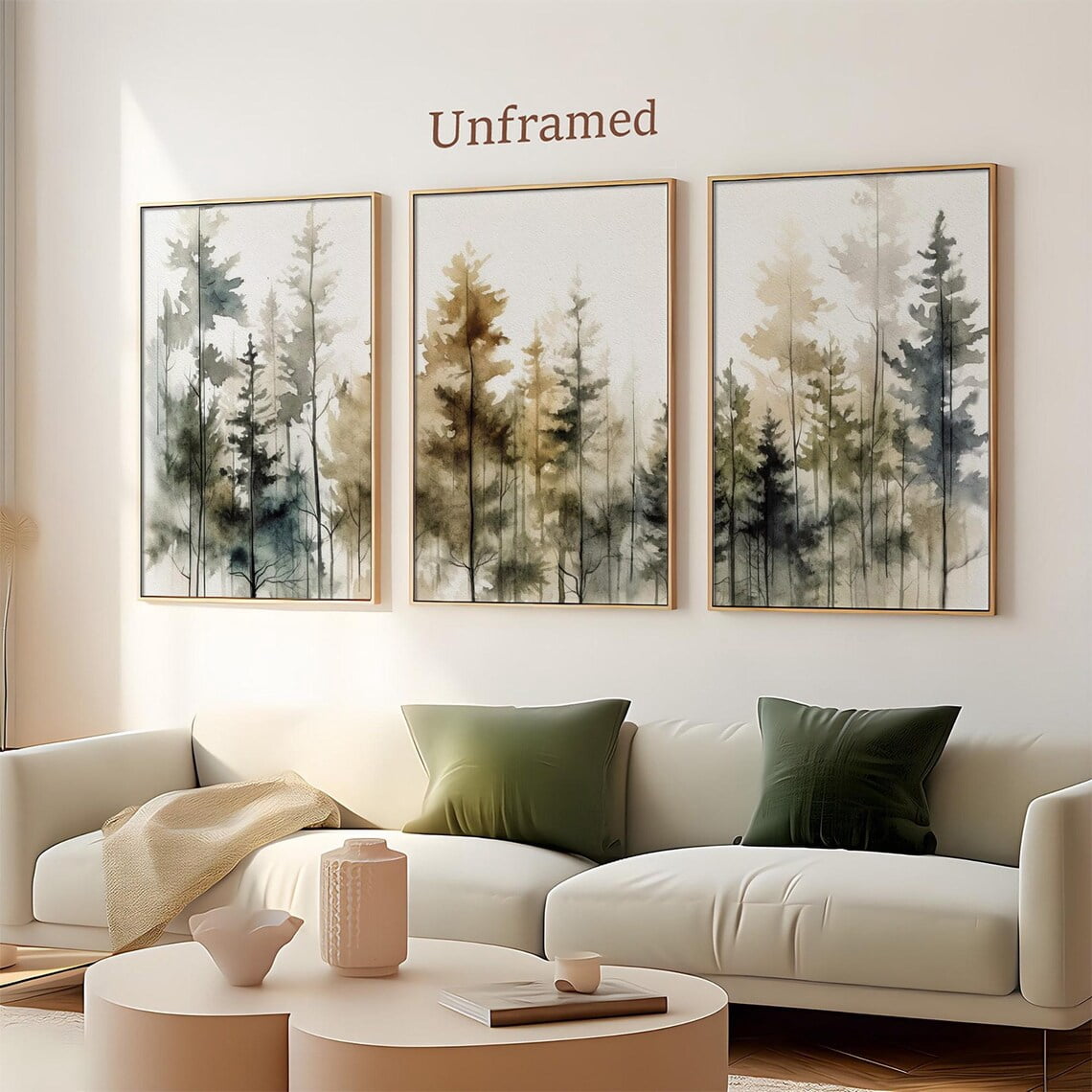 UNFFRAMED Pine Forest Poster Set, Misty Evergreen Trees Landscape Art ...