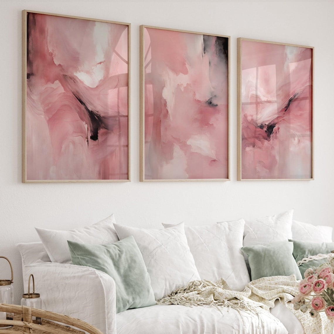 UNFFRAMED Pink Abstract Wall Art Set Posters Set 3 Prints 8x12 ...