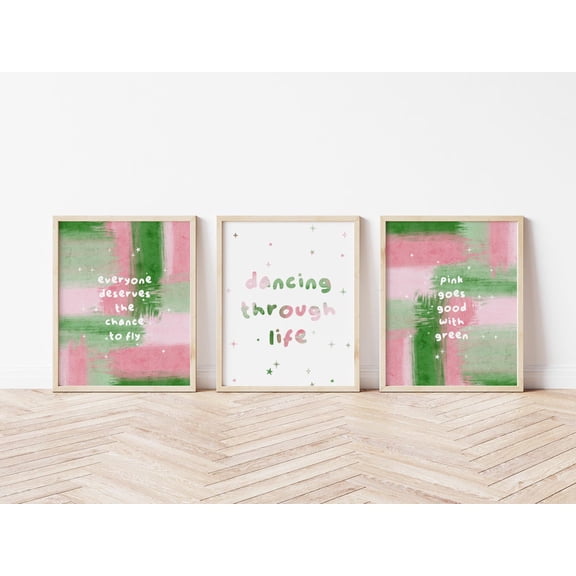 UNFFRAMED Pink And Green Abstract Set Posters, Abstract Wall Art, Dancing Through Life, Movie Theatre Broadway Posters Set 3 Prints 8x12