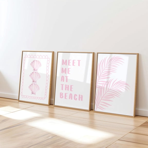 UNFFRAMED Pink Beach Posters Set, Trendy Coastal Wall Art, Beachy Wall Art, Cute Girly Preppy Dorm Room Decor, College Apartment Posters, Set 3 Prints 20x30