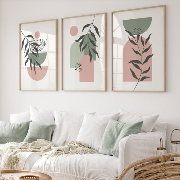 UNFFRAMED Pink Boho Prints Set, Bohemian Wall Art, Tropical Boho Poster, Boho Print, Modern Abstract Wall Decor, Gallery Wall Set Of 3 Set 3 Prints 12x18