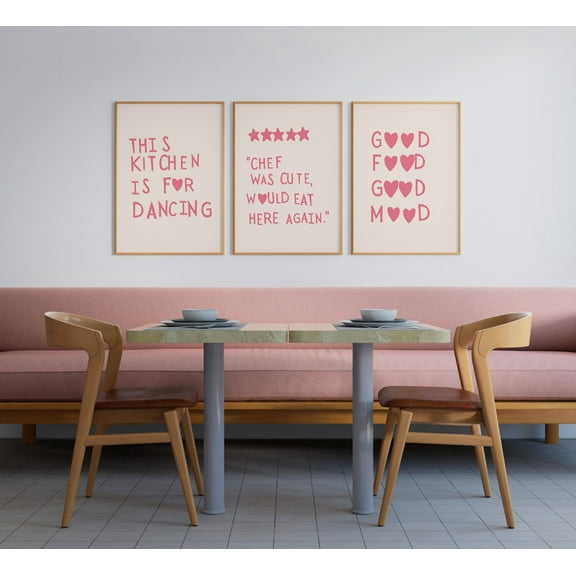 UNFFRAMED Pink Kitchen Prints Cooking Posters Heart Typography Cute Food Quote Prints Trendy Kitchen Decor Set Of 3 Prints, Modern Wall Decor Set 3 Prints 8x12