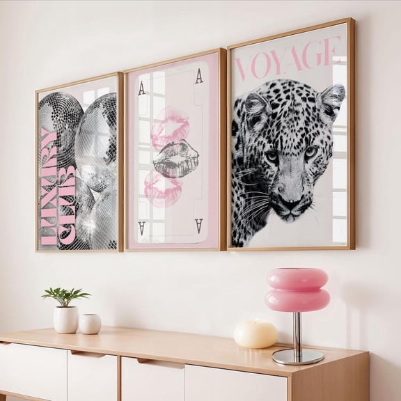 UNFFRAMED Pink Leopard Wall Art Set Black And White Gallery 3 Trendy Fashion Stylish Posters Decor Office Aesthetic Girly Wall Art Fashion Magazine Set 3 Prints 8x12