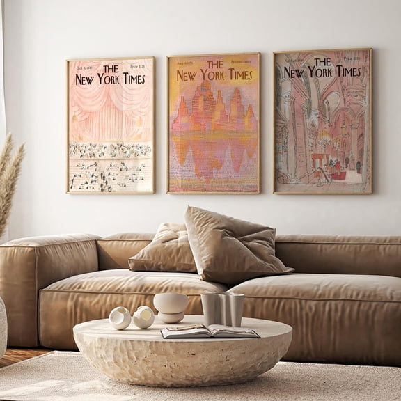 UNFFRAMED Pink New York Times Poster Set Of 3, Vintage Newspaper Wall Art, Trendy Retro New York Posters, Retro Nyt Newspaper Decor Dorm Wall Art Set 3 Prints 16x24