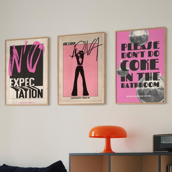 Luvia Pink Set Of 3, 70S Disco Ball Print, Psychedelic Poster, Y2K Poster, Psychedelic Art, Trippy Art, Retro, Modern Wall Decor Set 3 Prints 20x30 UNFRAMED