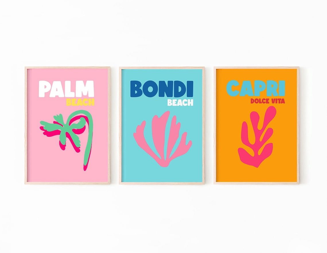Cropped Poster UNFFRAMED Poster Set Of 3, Bondi Poster, Palm Beach Poster, Capri ...
