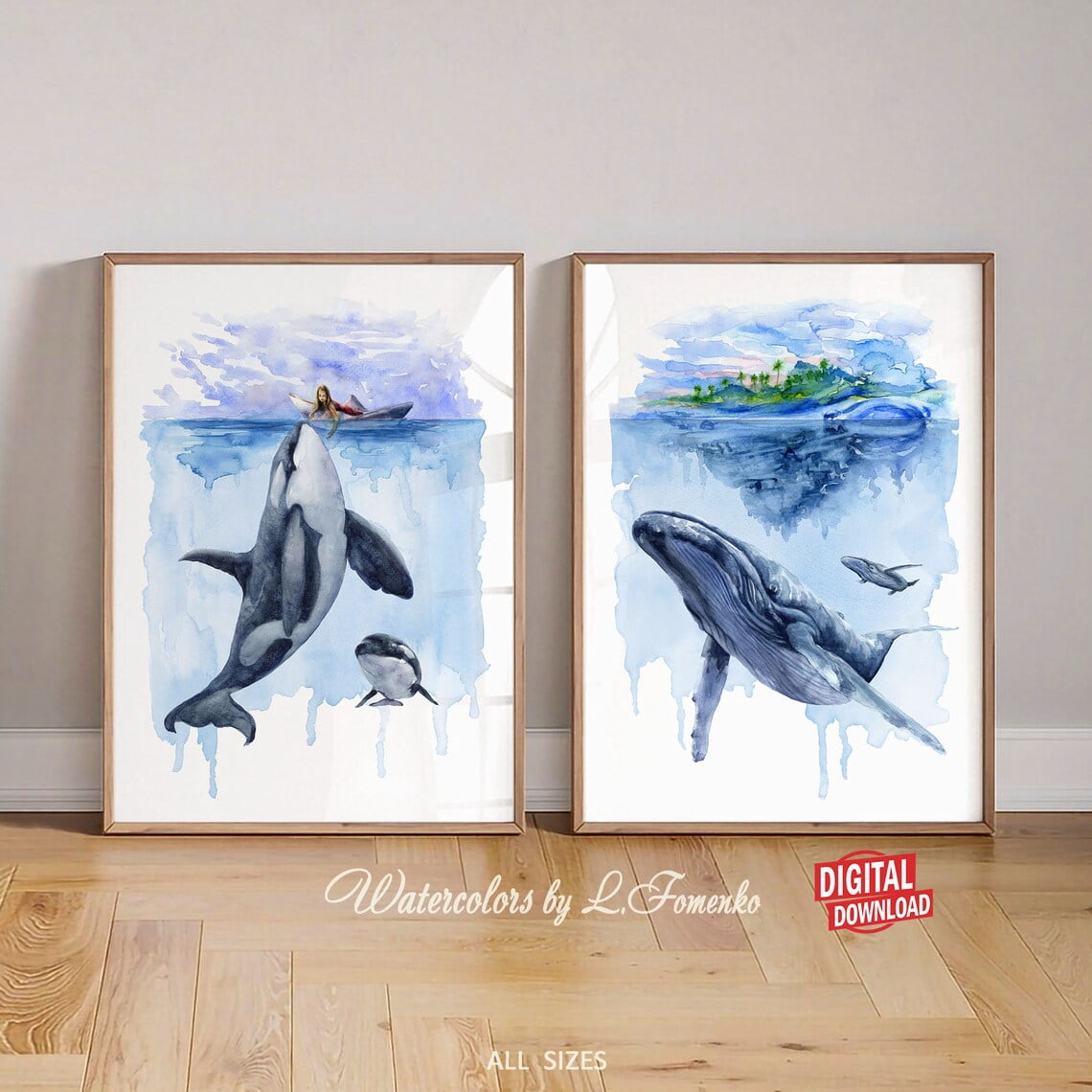 UNFFRAMED Poster Wall Art Orca Whale Shark Ocean Wall Art Wall Art Set ...