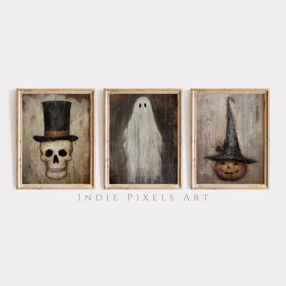 UNFFRAMED Primitive Poster Set, Skull, Ghost, Pumpkin Posters) Set 3 Prints 8x12